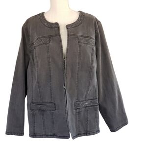 Catherines Women's Gray Embellished Denim Jacket size 1X 18/20